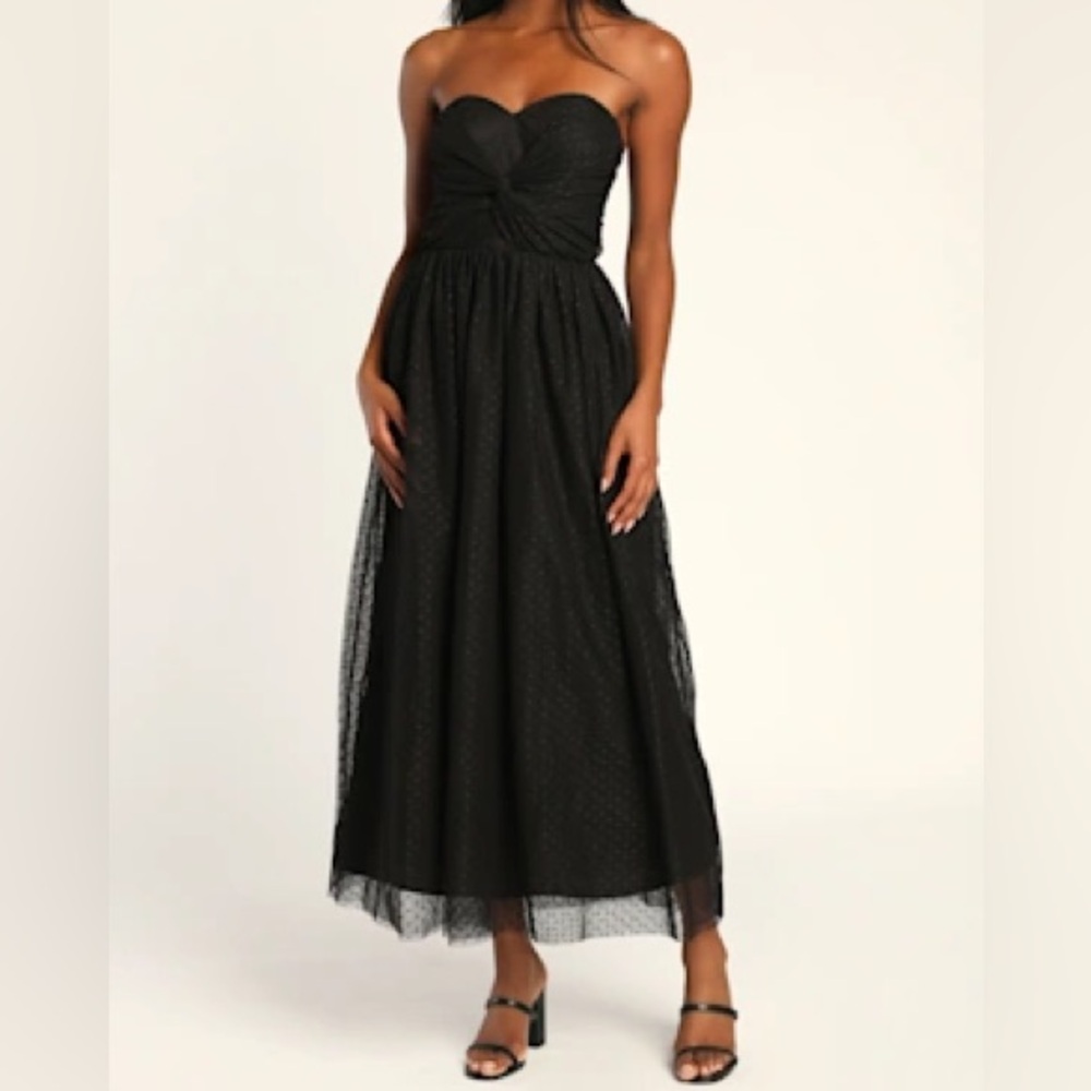 Lulus swiss dot tulle black midi dress - size M